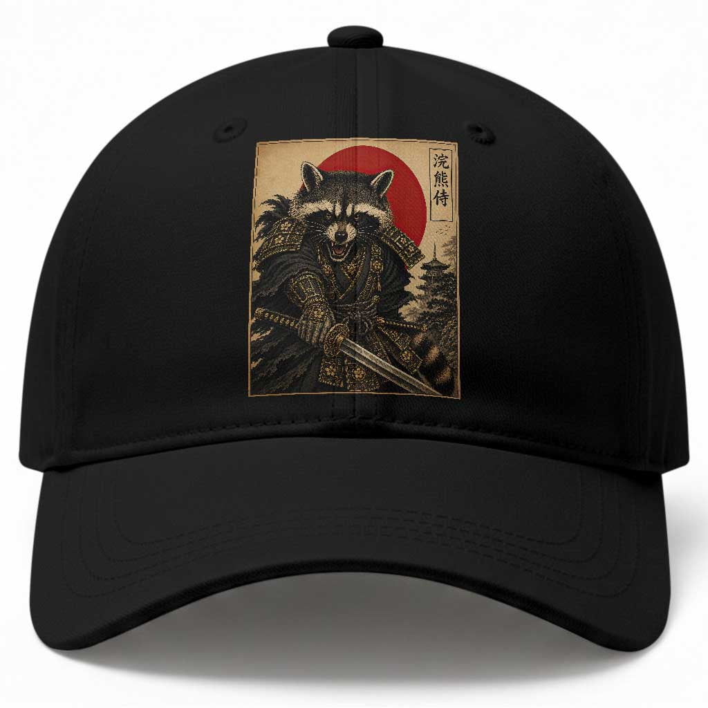 Funny Samurai Raccoon Baseball Cap Vintage Japanese Ukiyoe Warrior Graphic TS12 Print Your Wear