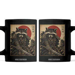 Funny Samurai Raccoon Coffee Mug Vintage Japanese Ukiyoe Warrior Graphic