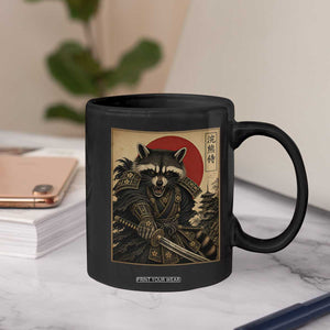 Funny Samurai Raccoon Coffee Mug Vintage Japanese Ukiyoe Warrior Graphic