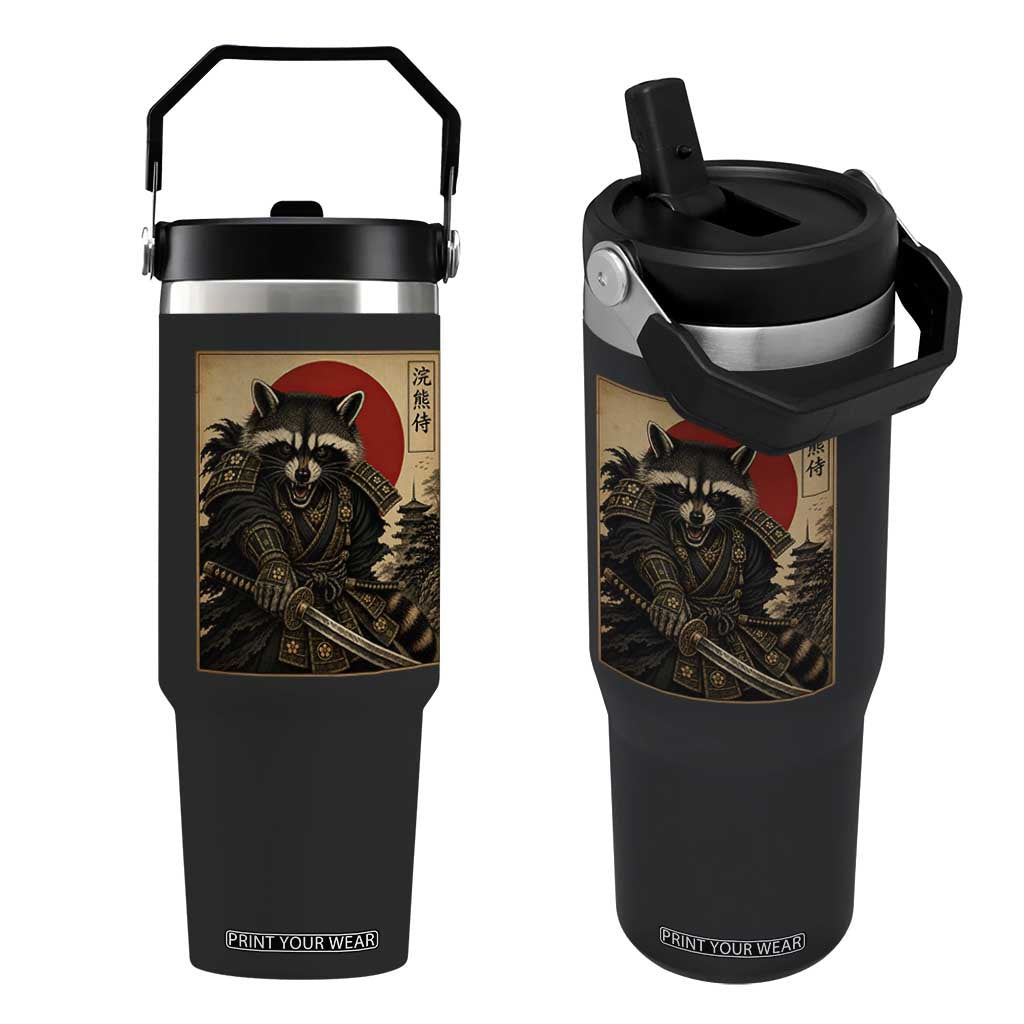 Funny Samurai Raccoon Flip Straw Tumbler Vintage Japanese Ukiyoe Warrior Graphic TS12 One Size: 30 oz Black Print Your Wear
