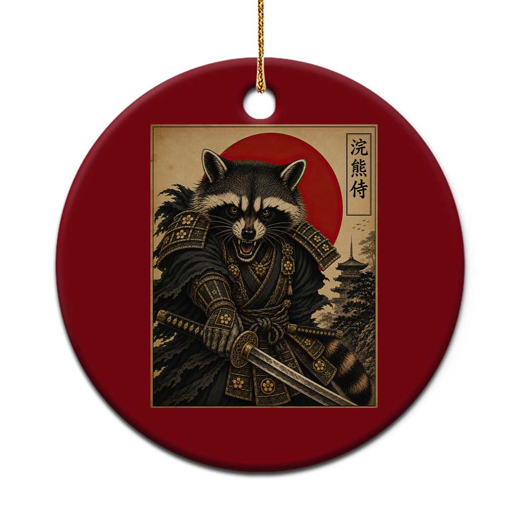 Funny Samurai Raccoon Ceramic Ornament Vintage Japanese Ukiyoe Warrior Graphic TS12 1pc Red Print Your Wear
