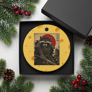 Funny Samurai Raccoon Ceramic Ornament Vintage Japanese Ukiyoe Warrior Graphic