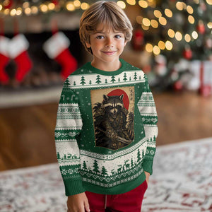 Funny Samurai Raccoon Ugly Christmas Sweater Vintage Japanese Ukiyoe Warrior Graphic