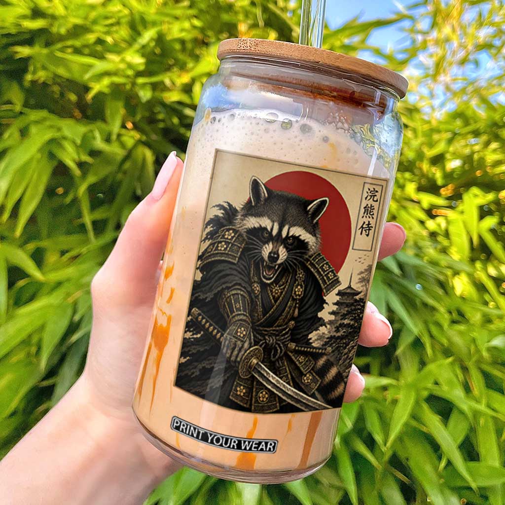 Funny Samurai Raccoon Glass Can Vintage Japanese Ukiyoe Warrior Graphic TS12 Black Print Your Wear