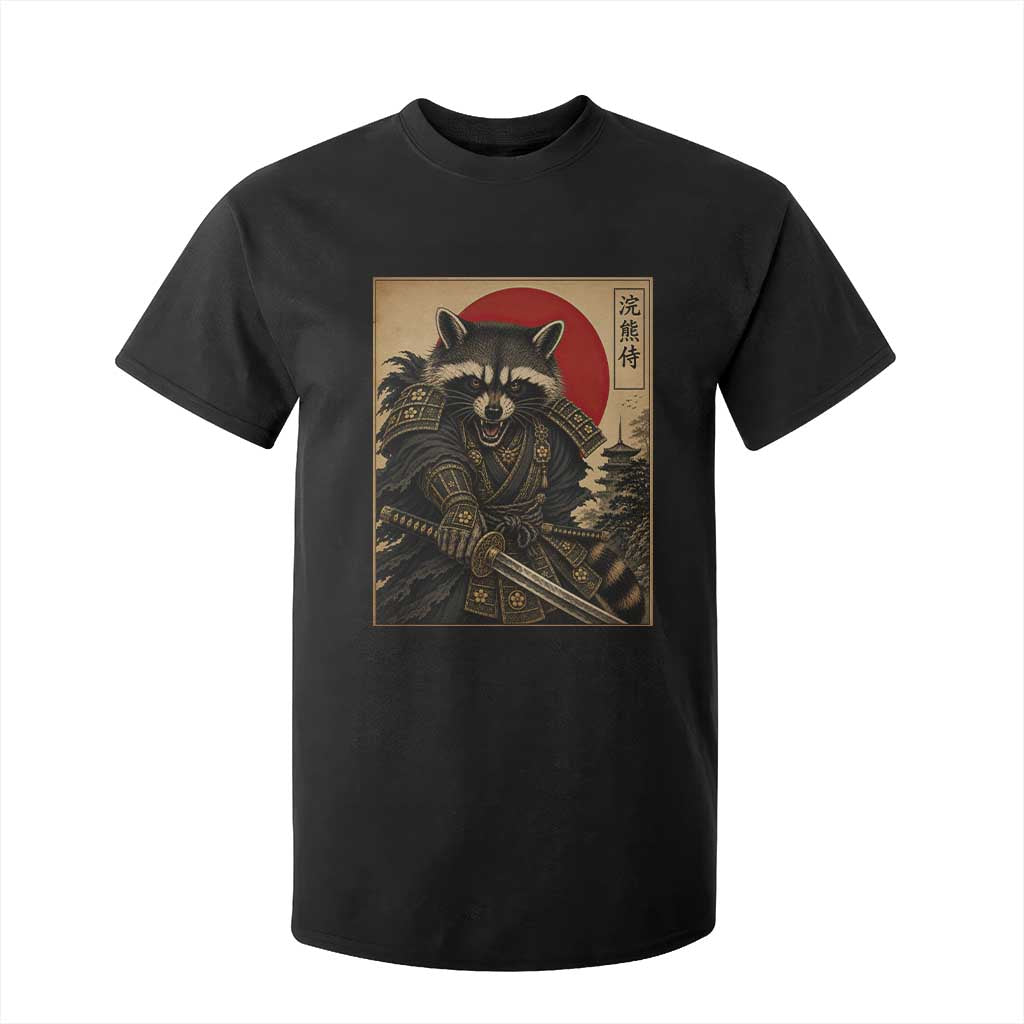 Funny Samurai Raccoon T Shirt For Kid Vintage Japanese Ukiyoe Warrior Graphic TS12 Black Print Your Wear