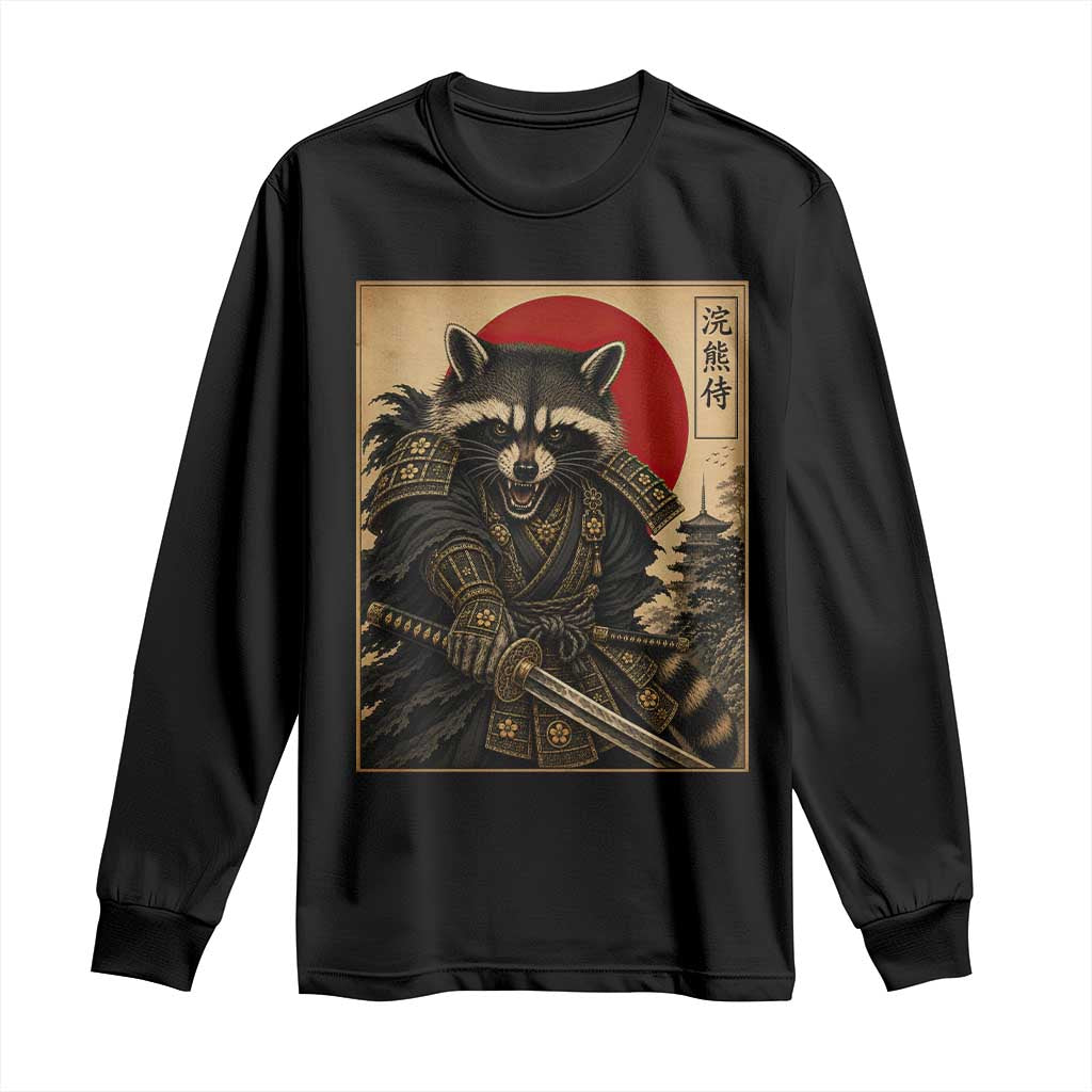 Funny Samurai Raccoon Long Sleeve Shirt Vintage Japanese Ukiyoe Warrior Graphic