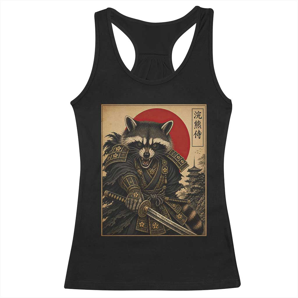 Funny Samurai Raccoon Racerback Tank Top Vintage Japanese Ukiyoe Warrior Graphic TS12 Black Print Your Wear