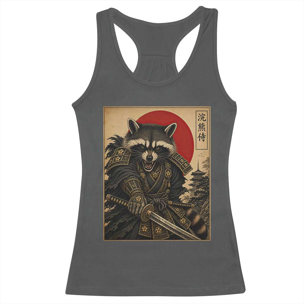 Funny Samurai Raccoon Racerback Tank Top Vintage Japanese Ukiyoe Warrior Graphic TS12 Dark Heather Print Your Wear