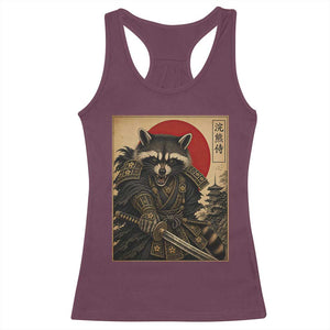 Funny Samurai Raccoon Racerback Tank Top Vintage Japanese Ukiyoe Warrior Graphic TS12 Maroon Print Your Wear