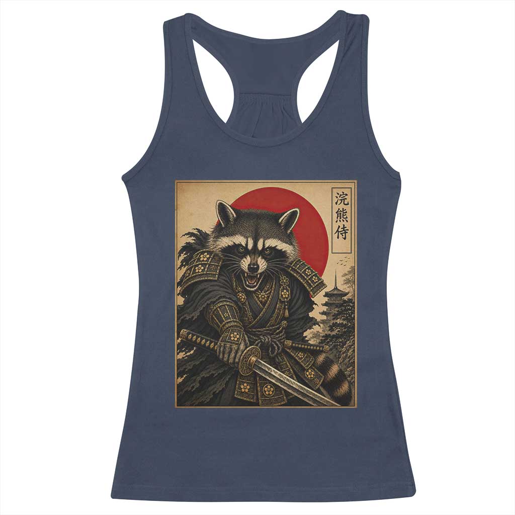 Funny Samurai Raccoon Racerback Tank Top Vintage Japanese Ukiyoe Warrior Graphic TS12 Navy Print Your Wear