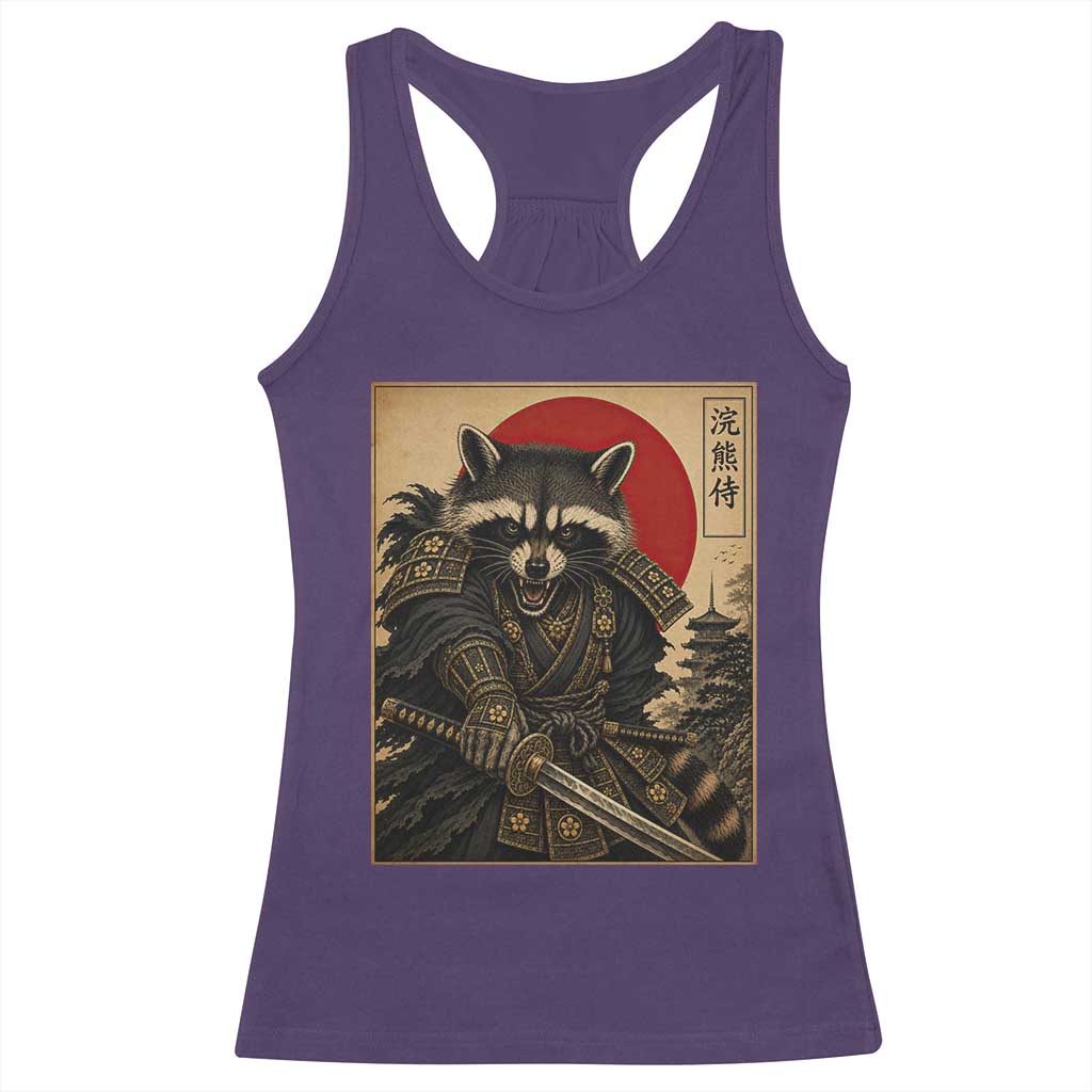 Funny Samurai Raccoon Racerback Tank Top Vintage Japanese Ukiyoe Warrior Graphic TS12 Purple Print Your Wear