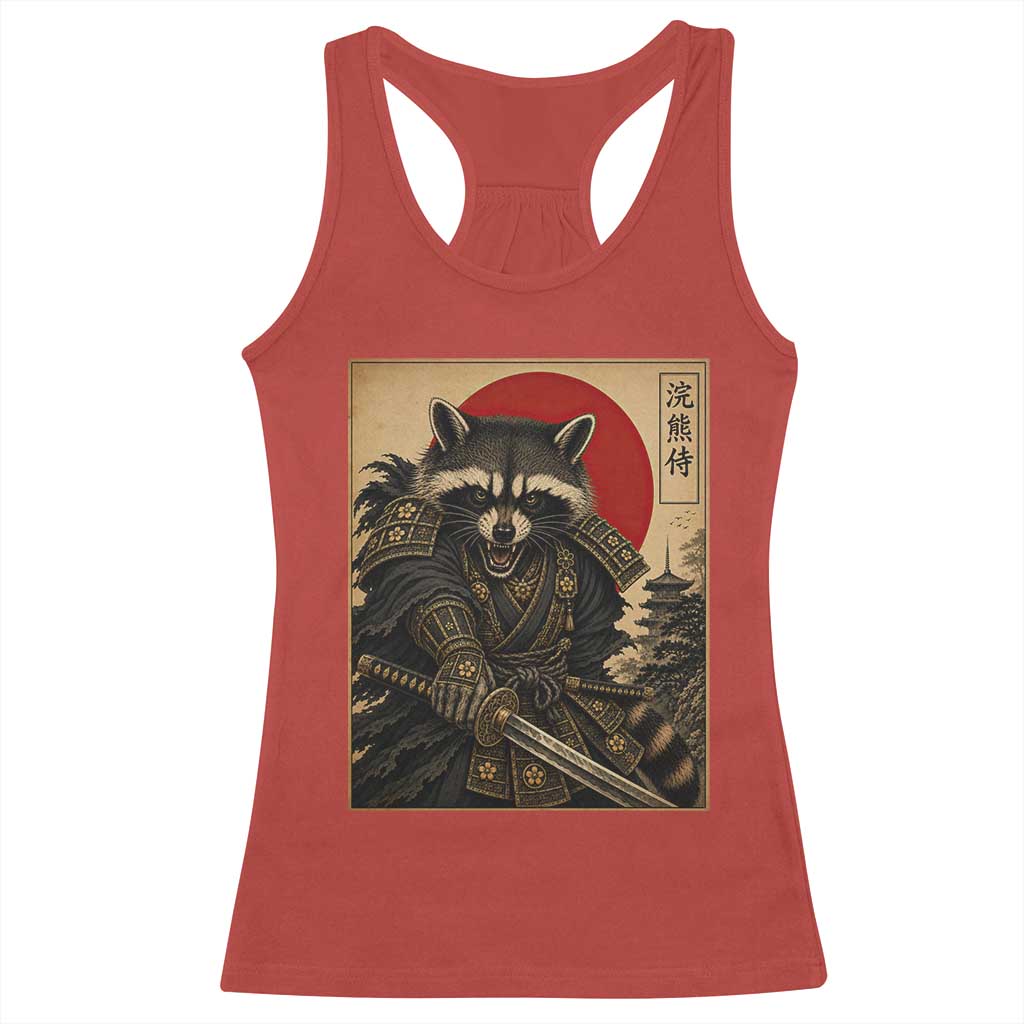 Funny Samurai Raccoon Racerback Tank Top Vintage Japanese Ukiyoe Warrior Graphic TS12 Red Print Your Wear