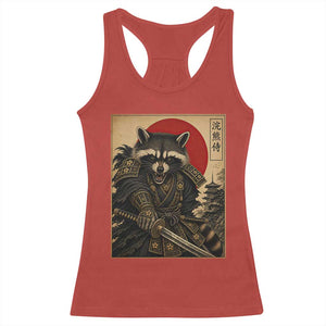 Funny Samurai Raccoon Racerback Tank Top Vintage Japanese Ukiyoe Warrior Graphic TS12 Red Print Your Wear