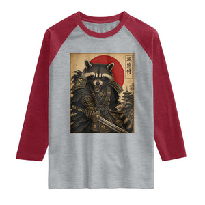 Funny Samurai Raccoon Raglan Shirt Vintage Japanese Ukiyoe Warrior Graphic