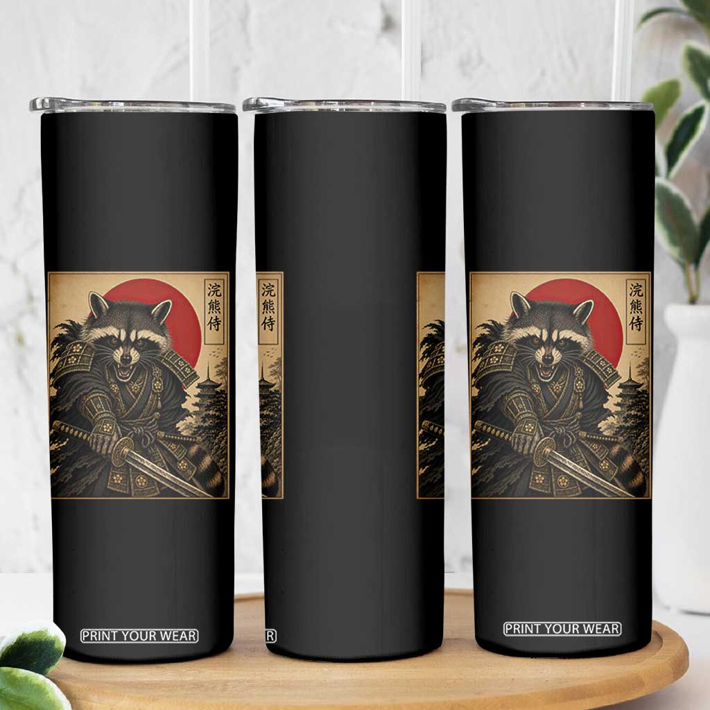Funny Samurai Raccoon Skinny Tumbler Vintage Japanese Ukiyoe Warrior Graphic