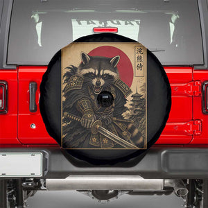 Funny Samurai Raccoon Spare Tire Cover Vintage Japanese Ukiyoe Warrior Graphic