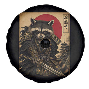 Funny Samurai Raccoon Spare Tire Cover Vintage Japanese Ukiyoe Warrior Graphic