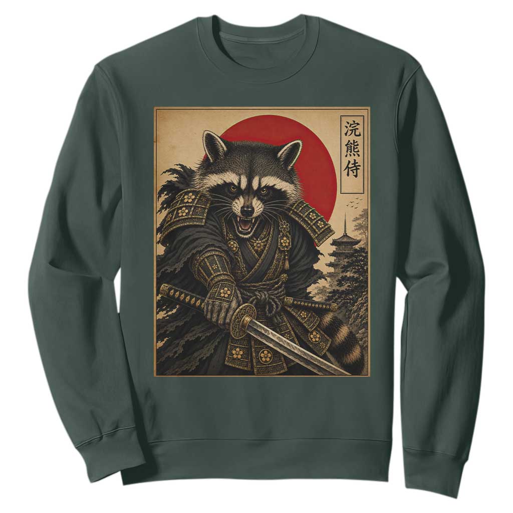 Funny Samurai Raccoon Sweatshirt Vintage Japanese Ukiyoe Warrior Graphic