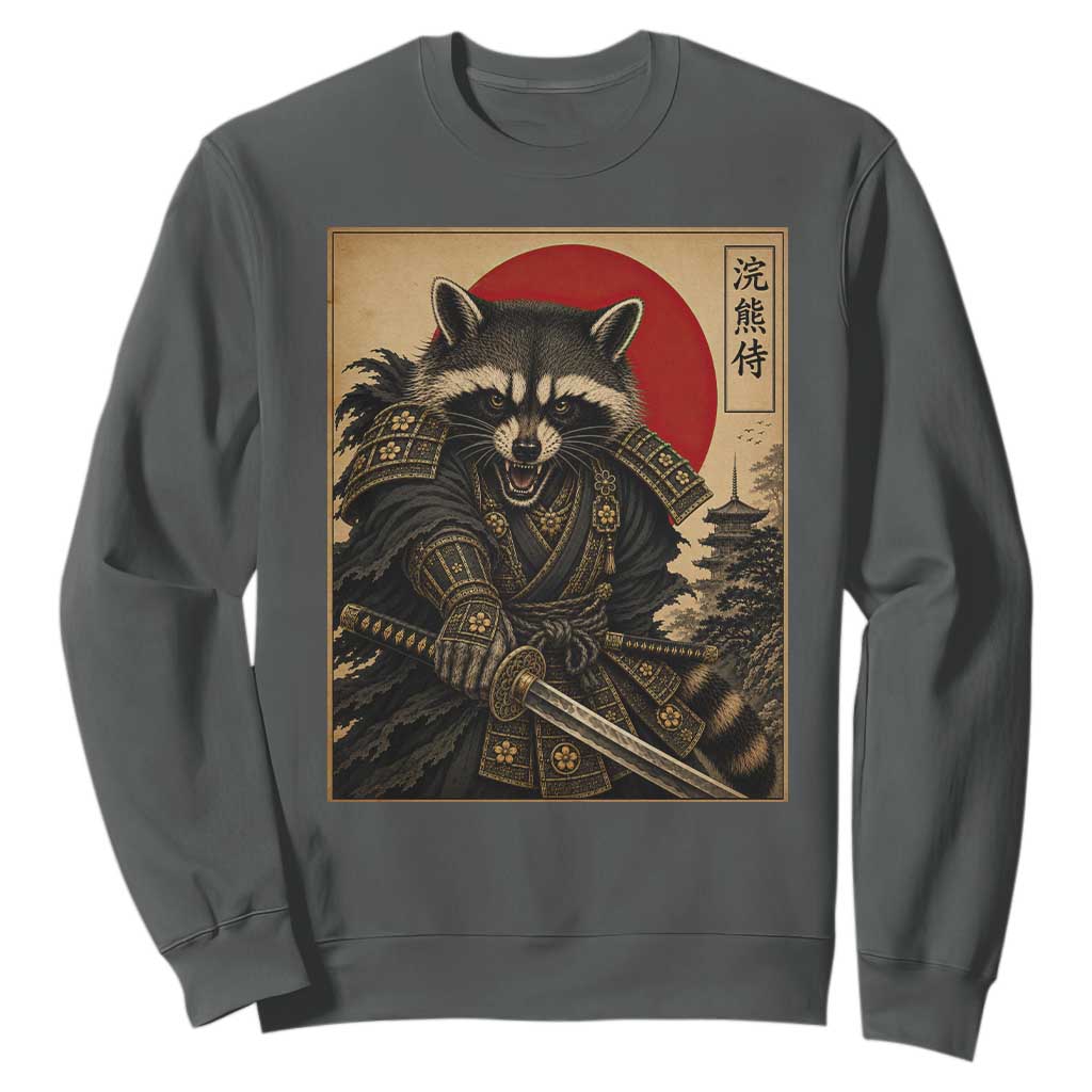 Funny Samurai Raccoon Sweatshirt Vintage Japanese Ukiyoe Warrior Graphic