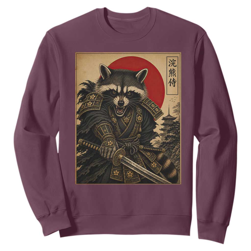 Funny Samurai Raccoon Sweatshirt Vintage Japanese Ukiyoe Warrior Graphic