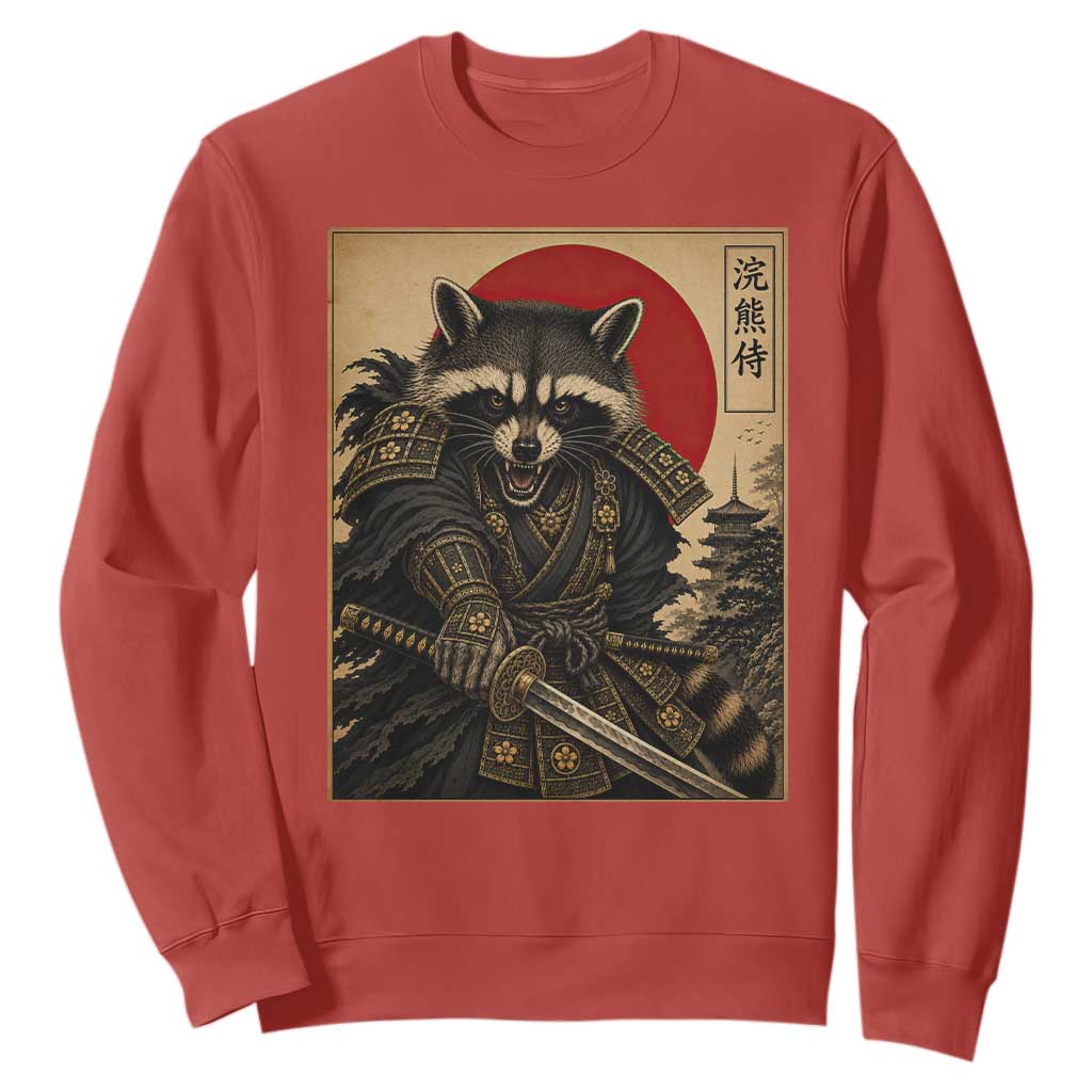 Funny Samurai Raccoon Sweatshirt Vintage Japanese Ukiyoe Warrior Graphic