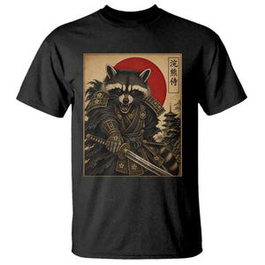 Funny Samurai Raccoon T Shirt Vintage Japanese Ukiyoe Warrior Graphic