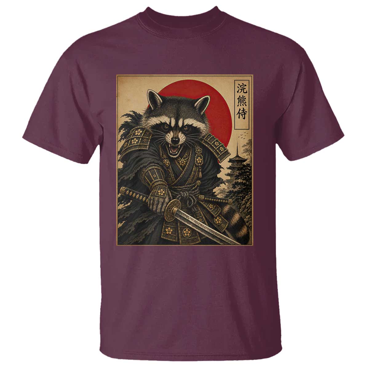 Funny Samurai Raccoon T Shirt Vintage Japanese Ukiyoe Warrior Graphic