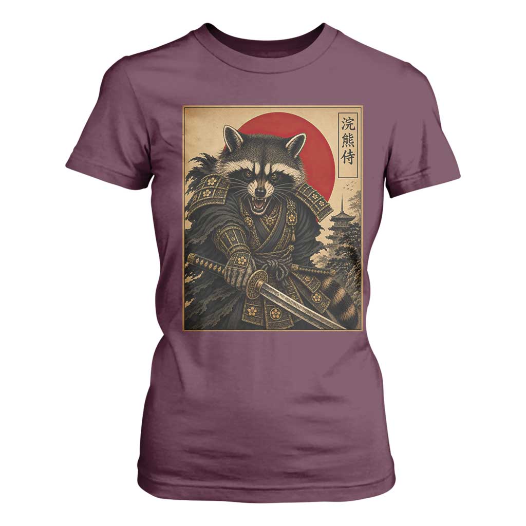 Funny Samurai Raccoon T Shirt For Women Vintage Japanese Ukiyoe Warrior Graphic