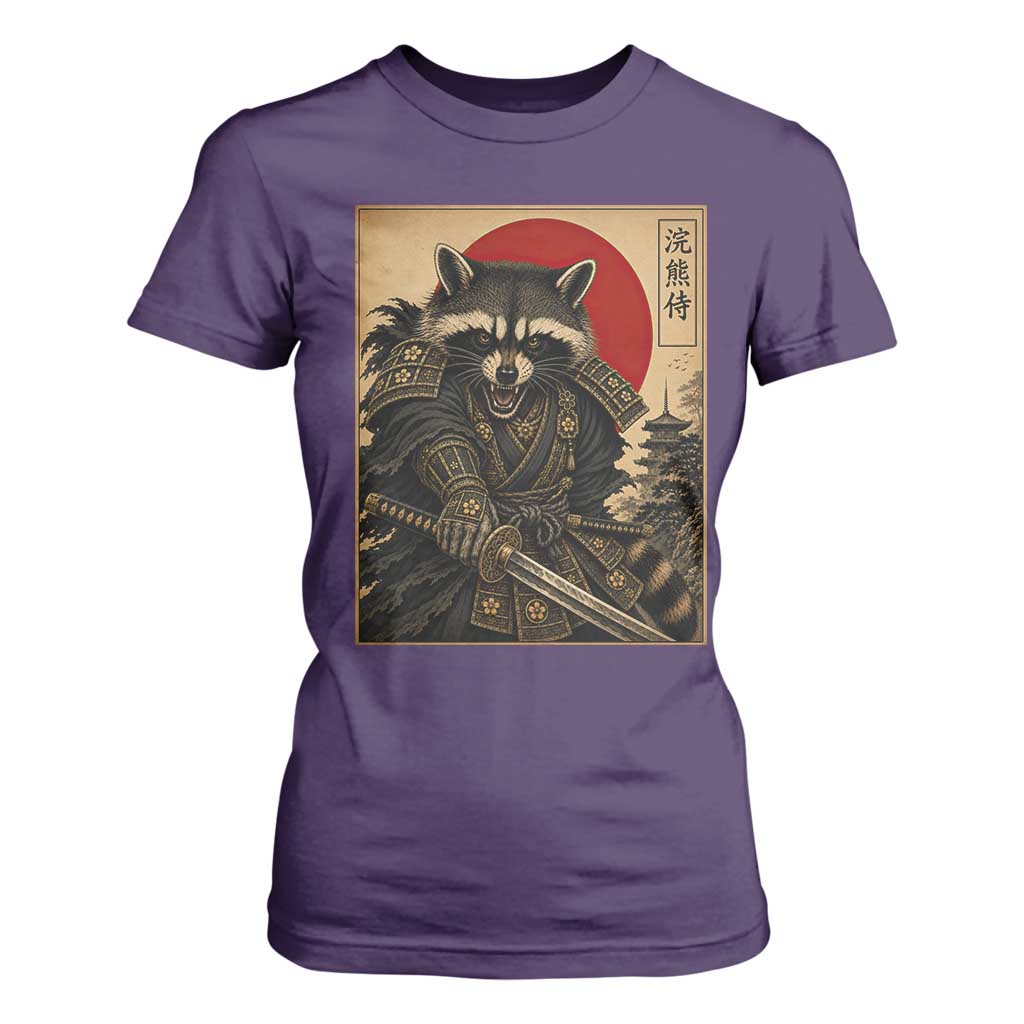 Funny Samurai Raccoon T Shirt For Women Vintage Japanese Ukiyoe Warrior Graphic
