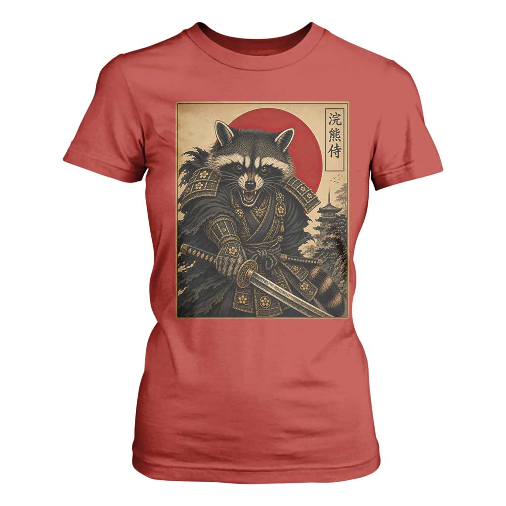 Funny Samurai Raccoon T Shirt For Women Vintage Japanese Ukiyoe Warrior Graphic