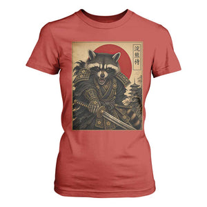 Funny Samurai Raccoon T Shirt For Women Vintage Japanese Ukiyoe Warrior Graphic