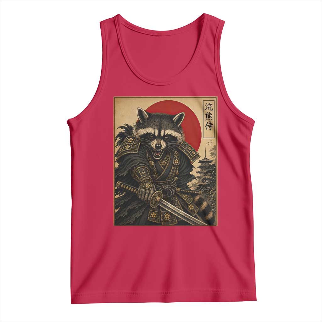 Funny Samurai Raccoon Tank Top Vintage Japanese Ukiyoe Warrior Graphic