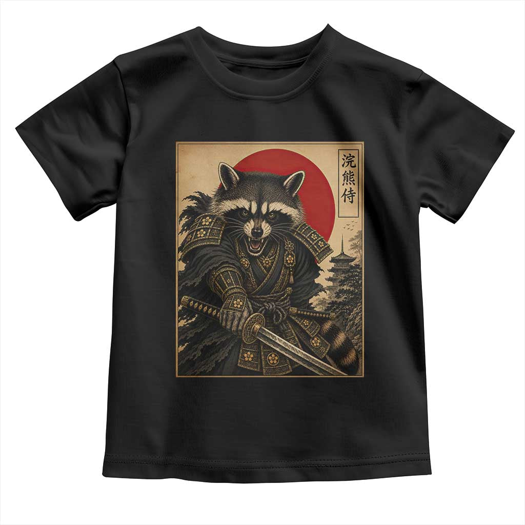 Funny Samurai Raccoon Toddler T Shirt Vintage Japanese Ukiyoe Warrior Graphic TS12 Black Print Your Wear