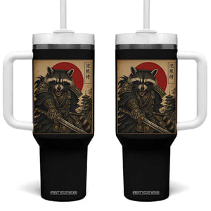 Funny Samurai Raccoon Tumbler With Handle Vintage Japanese Ukiyoe Warrior Graphic TS12 One Size: 40 oz Black Print Your Wear