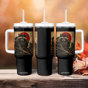 Funny Samurai Raccoon Tumbler With Handle Vintage Japanese Ukiyoe Warrior Graphic TS12 Print Your Wear