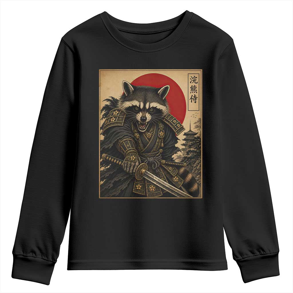 Funny Samurai Raccoon Youth Sweatshirt Vintage Japanese Ukiyoe Warrior Graphic TS12 Black Print Your Wear