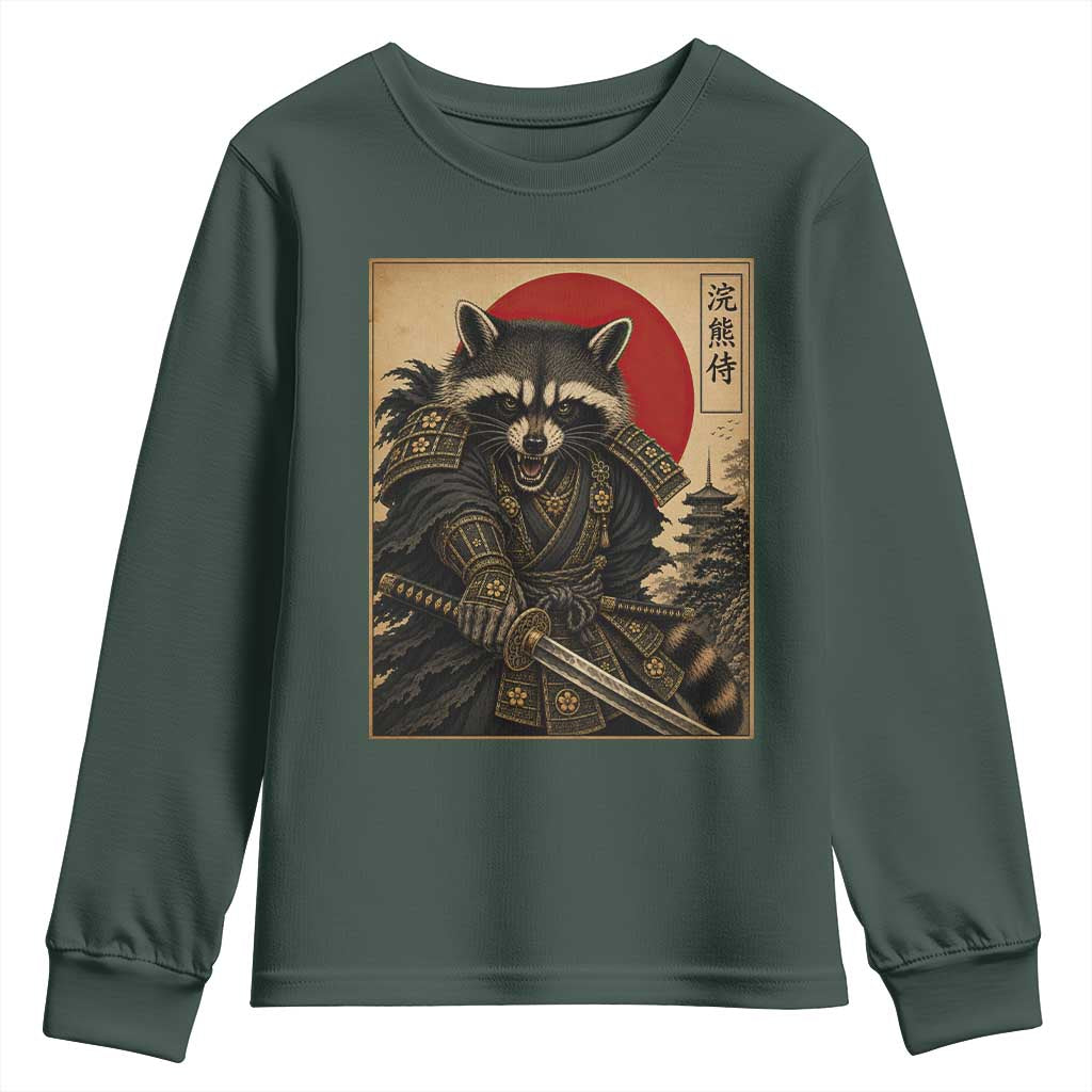 Funny Samurai Raccoon Youth Sweatshirt Vintage Japanese Ukiyoe Warrior Graphic