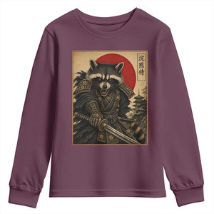 Funny Samurai Raccoon Youth Sweatshirt Vintage Japanese Ukiyoe Warrior Graphic