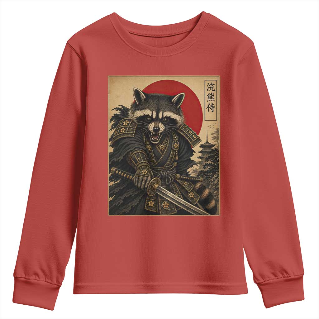 Funny Samurai Raccoon Youth Sweatshirt Vintage Japanese Ukiyoe Warrior Graphic