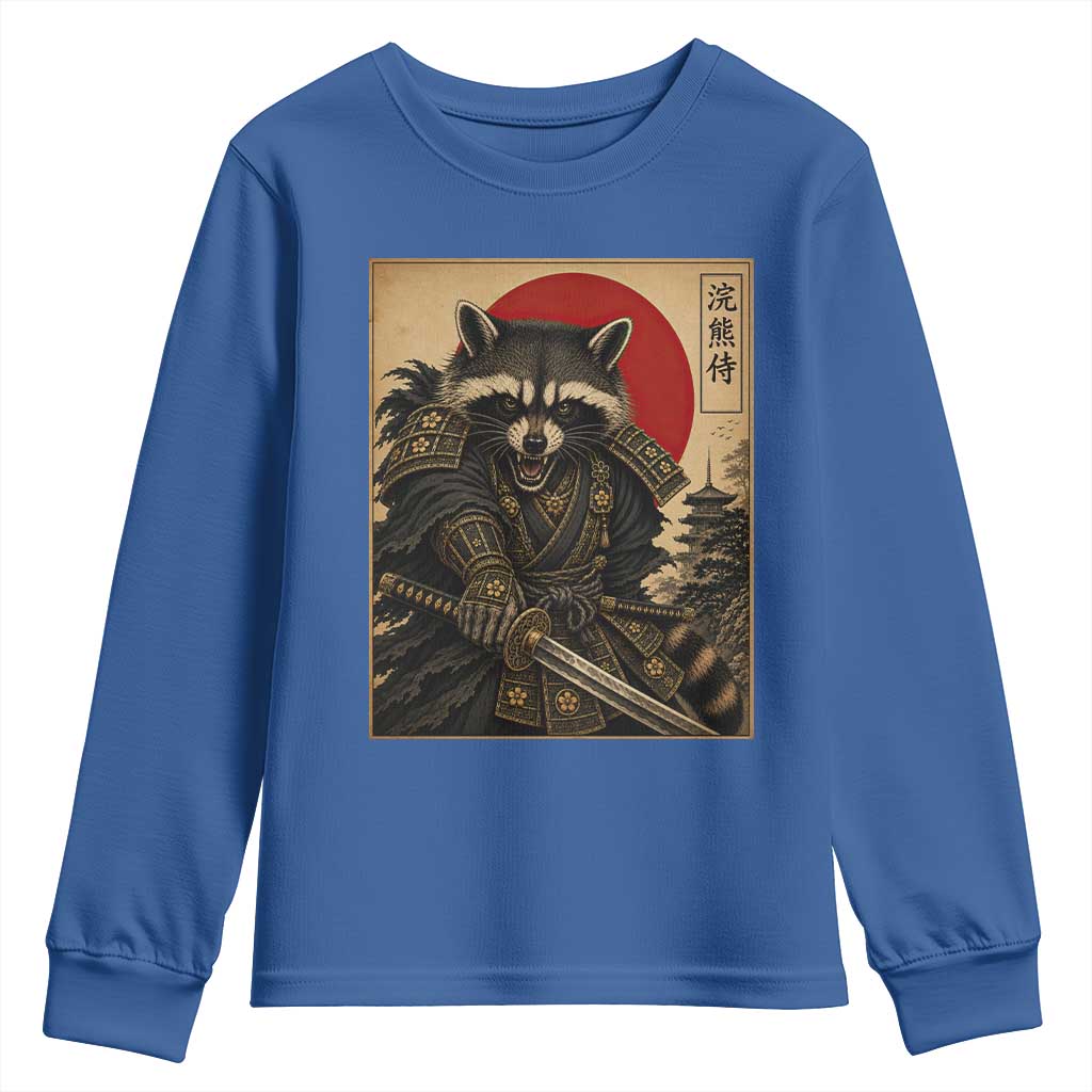 Funny Samurai Raccoon Youth Sweatshirt Vintage Japanese Ukiyoe Warrior Graphic