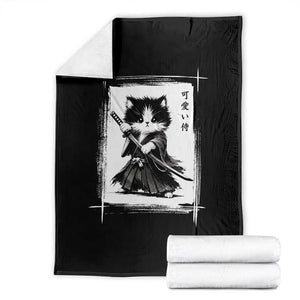 Vintage Japanese Art Samurai Cat Throw Blanket Sumie Kawaii Cat Lover Gift