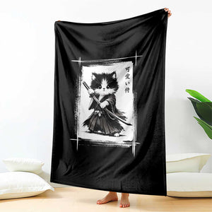 Vintage Japanese Art Samurai Cat Throw Blanket Sumie Kawaii Cat Lover Gift