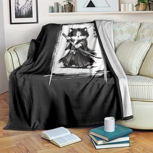 Vintage Japanese Art Samurai Cat Throw Blanket Sumie Kawaii Cat Lover Gift