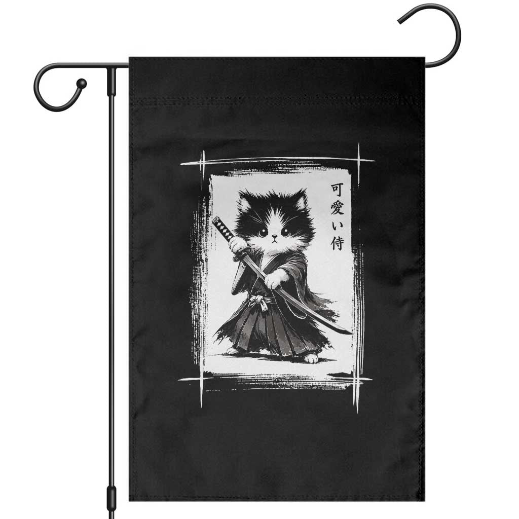 Vintage Japanese Art Samurai Cat Garden Flag Sumie Kawaii Cat Lover Gift
