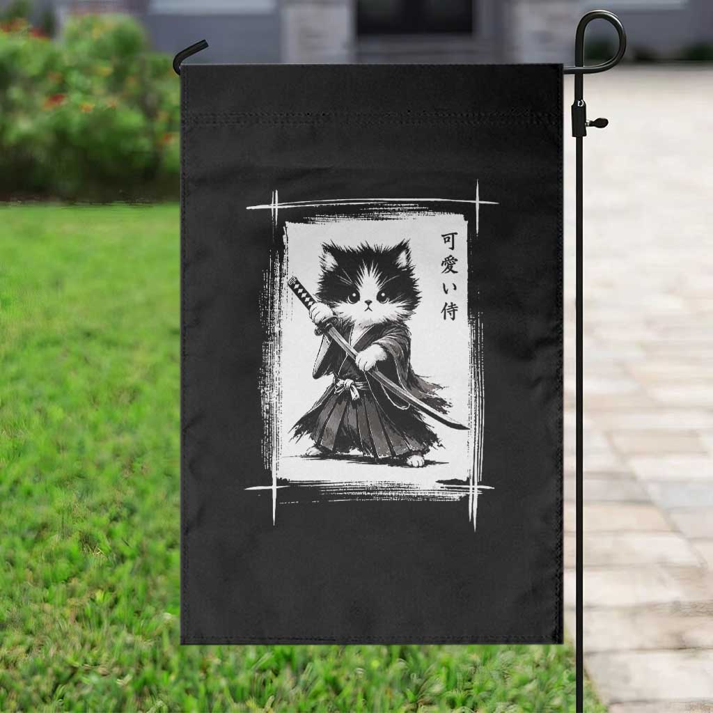Vintage Japanese Art Samurai Cat Garden Flag Sumie Kawaii Cat Lover Gift