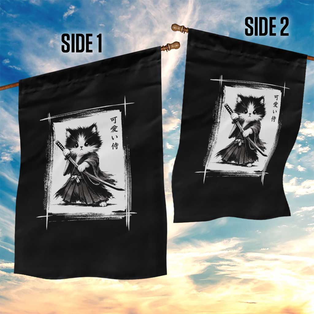 Vintage Japanese Art Samurai Cat Garden Flag Sumie Kawaii Cat Lover Gift