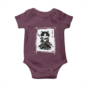 Vintage Japanese Art Samurai Cat Baby Onesie Sumie Kawaii Cat Lover Gift