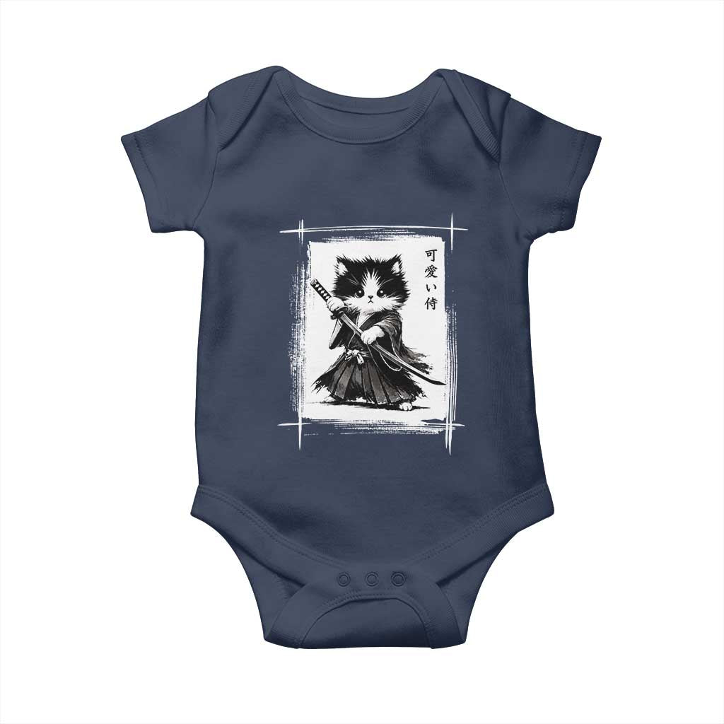 Vintage Japanese Art Samurai Cat Baby Onesie Sumie Kawaii Cat Lover Gift