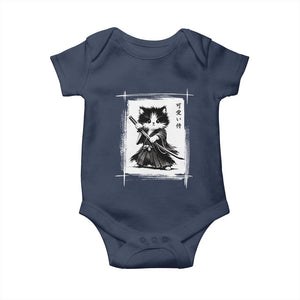 Vintage Japanese Art Samurai Cat Baby Onesie Sumie Kawaii Cat Lover Gift