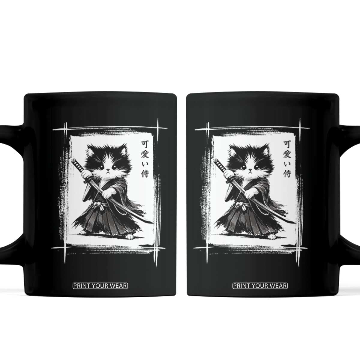 Vintage Japanese Art Samurai Cat Coffee Mug Sumie Kawaii Cat Lover Gift
